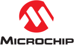 Microchip Technology logo: red stylized 'M' within a circle above black text.
