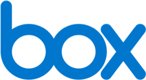 Blue "box" logo with rounded letters on a black background.